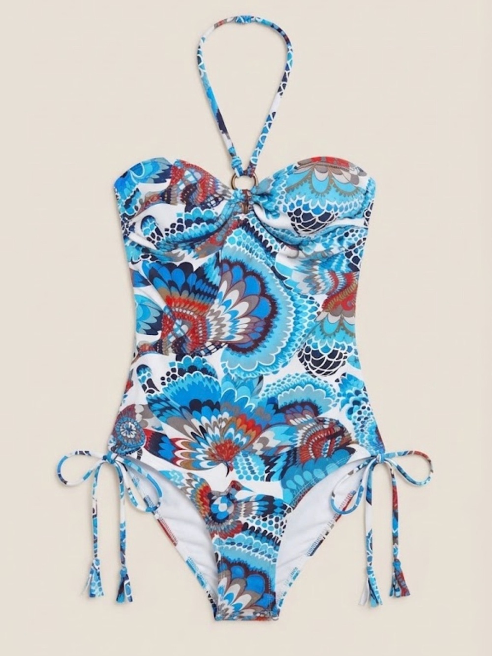 Quiksilver Blue Multi Boho Print Halter One-Piece Swimsuit Size L New